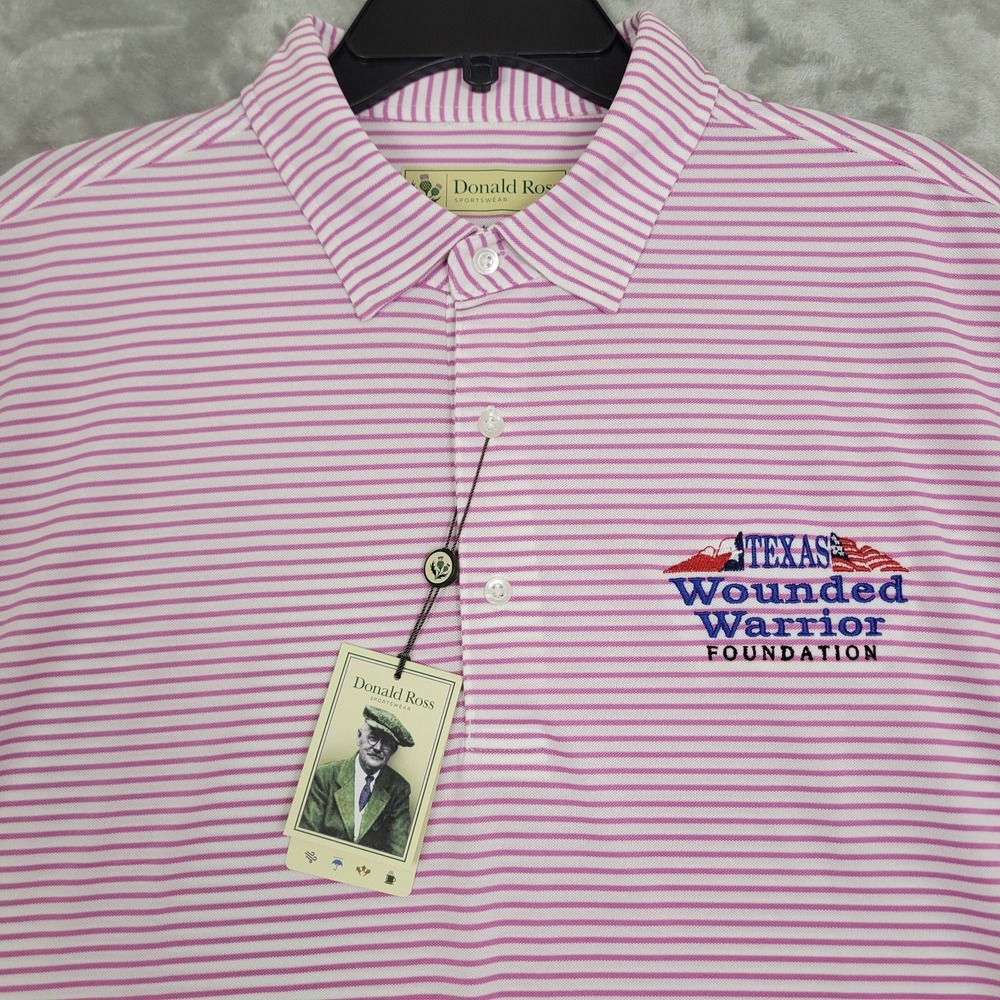 Donald Ross Golf Polo Purple White Striped Performance Men's Large Logo (NWT) - Picture 2 of 8